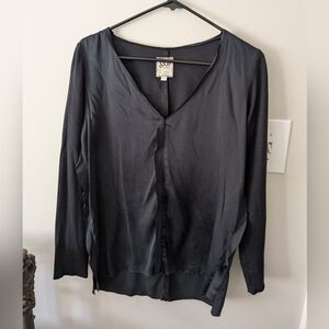 Go by GoSilk Black Silk V-Neck Top Xs